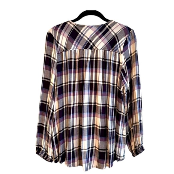 STYLE & CO, WOMENS TOP. BLUE, PURPLE & CREAM PLAID, PEASANT STYLE. SIZE M - Picture 5 of 7